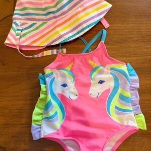 Wonder Nation Toddler Girls Pink and Blue Swimsuit Sz18months
